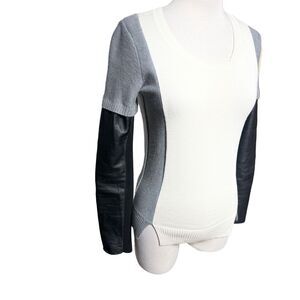 AiKO KWAN Color Block Cashmere Blend Leather Long Sleeve Sweater XS
